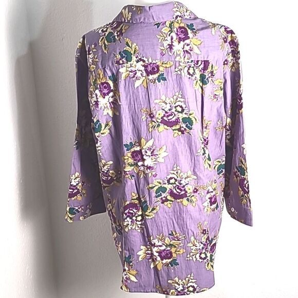 Chadwicks Purple Buttondown Blouse with Purple & Gold Flowers,  Size 18 - Picture 6 of 8